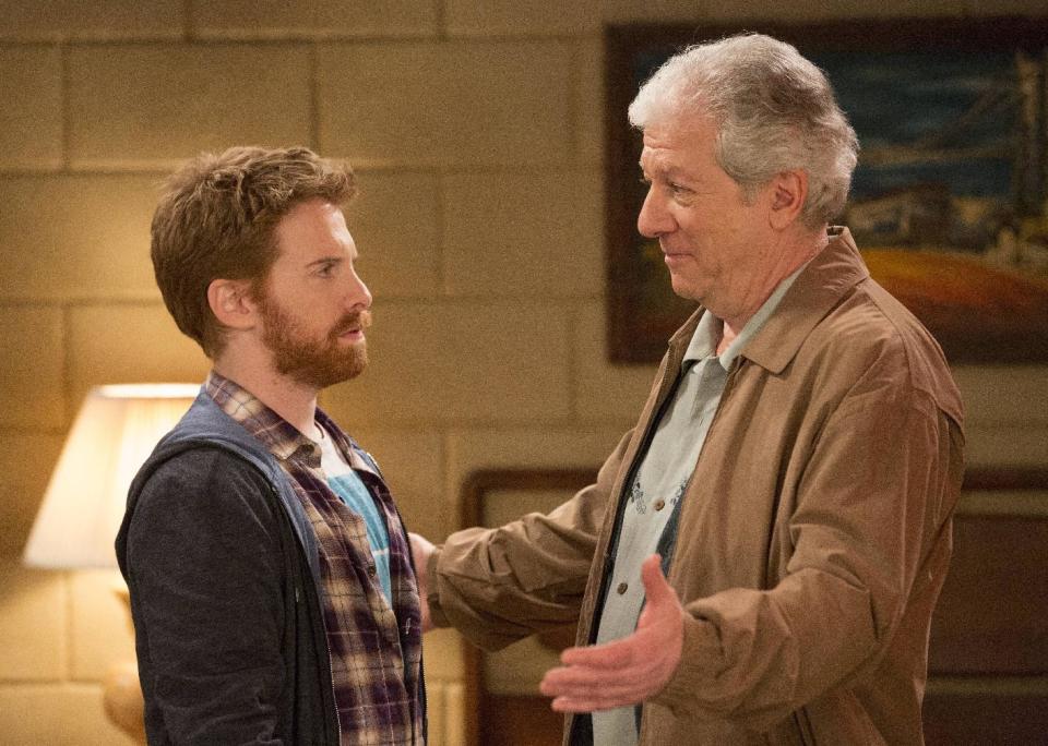 This publicity image released by Fox shows Seth Green, left, and Peter Riegert in a scene from "Dads," premiering Tuesday, Sept. 17 at 8 p.m. EST. (AP Photo/Fox, Jennifer Clasen)