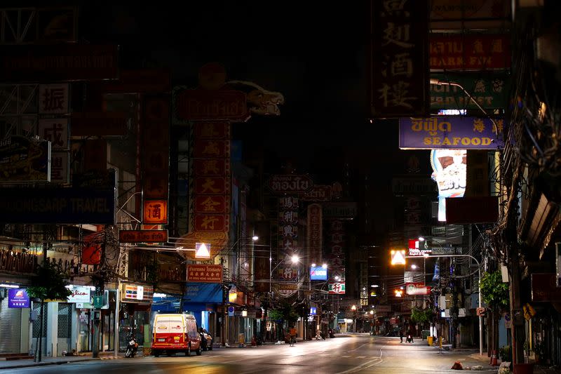 Yaowarat road in Chinatown is seen with the neon signs turned off, in Bangkok