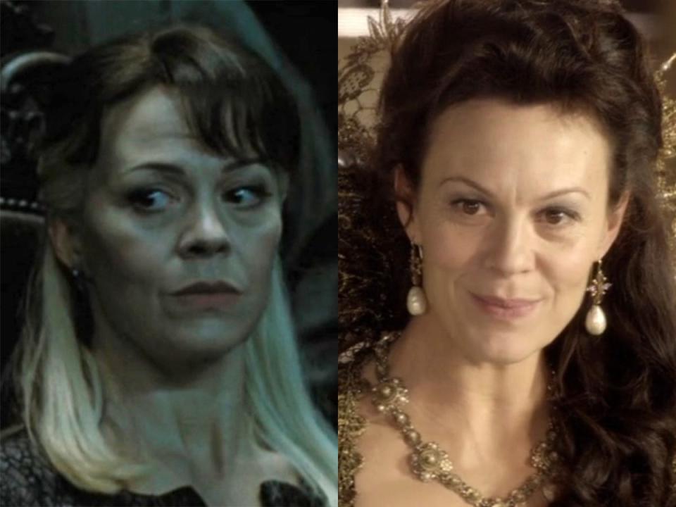 Left: Helen McCrory in "Harry Potter and the Deathly Hallows: Part 1." Right: McCrory on "Doctor Who."