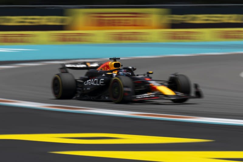 Dutch Formula One driver Max Verstappen of Red Bull Racing participates in practice during the Formula One Miami Grand Prix at the Miami International Autodrome in Miami Gardens, Fla., on Friday. Photo by Greg Nash/UPI