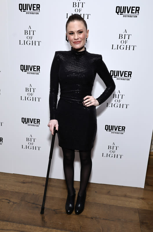 Anna Paquin holds a cane as she attends the "A Bit Of Light" New York Screening at Crosby Street Hotel on April 03, 2024 in New York City.<p>Theo Wargo/Getty Images</p>