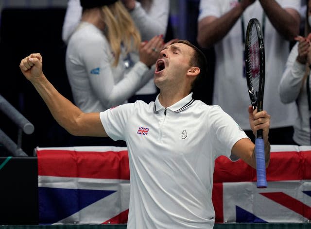 Dan Evans celebrates victory over Adrian Mannarino