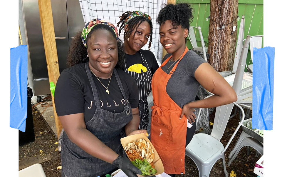 Culinary artists showcasing their passion for West African cuisine, offering a taste of cultural heritage through vibrant dishes. (Courtesy Nana Araba Wilmot)