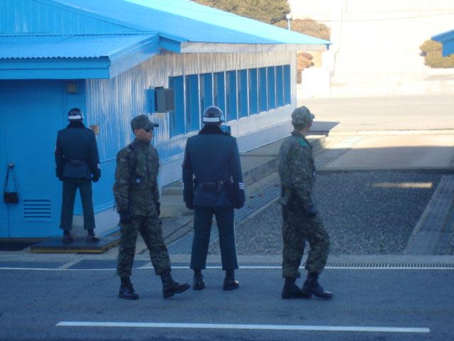 South Korean soldiers at the Joint Security Area (JSA) in the Korean Demilitarised Zone (DMZ) on 2 February 2013. Photo: Vernon Lee/Yahoo News Singapore