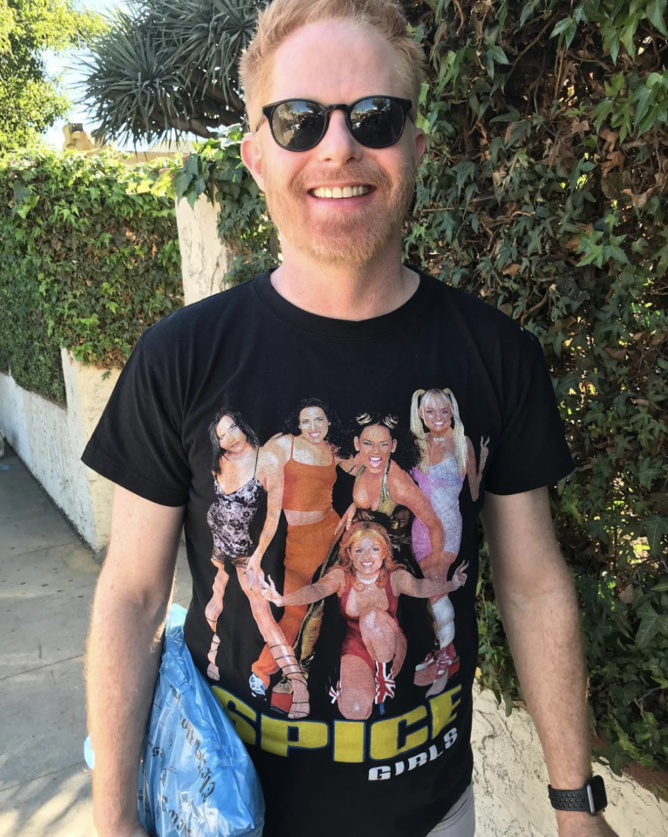 <p>“My husband has been gone for a week. I miss him, so now I’m wearing his clothes,” the <em>Modern Family</em> actor quipped, showing off his Spice Girls tour T-shirt. “#GiveTheSpiceGirlsAllTheGrammys,” he added. (Photo: <a rel="nofollow noopener" href="https://www.instagram.com/p/Beghnrgn9Dc/?taken-by=jessetyler" target="_blank" data-ylk="slk:Jesse Tyler Ferguson via Instagram;elm:context_link;itc:0;sec:content-canvas" class="link ">Jesse Tyler Ferguson via Instagram</a>) </p>