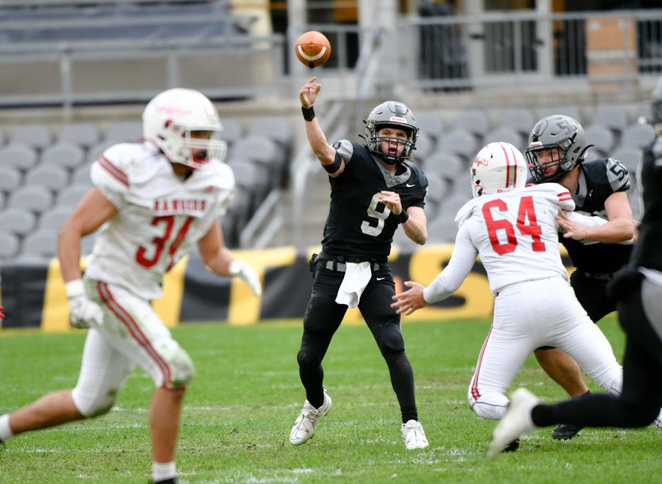 South Side quarterback Brody Amashy throws the ball during Friday's Class 1A WPIAL championship game against Fort Cherry at Acrisure Stadium in Pittsburgh.