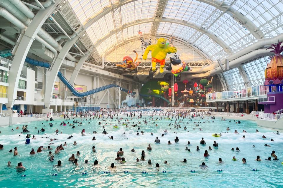 The wave pool inside the Dreamworks Water Park in New Jersey