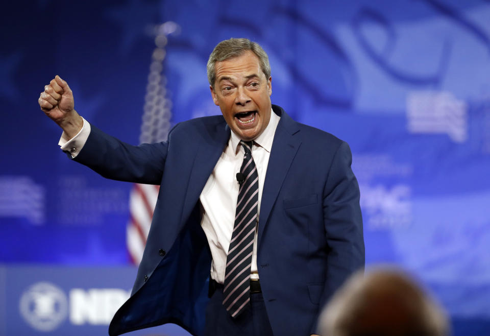 Nigel Farage, former leader of the United Kingdom Independence Party, addresses CPAC on Feb. 24, 2017, in Oxon Hill, Md. (Photo: Alex Brandon/AP)