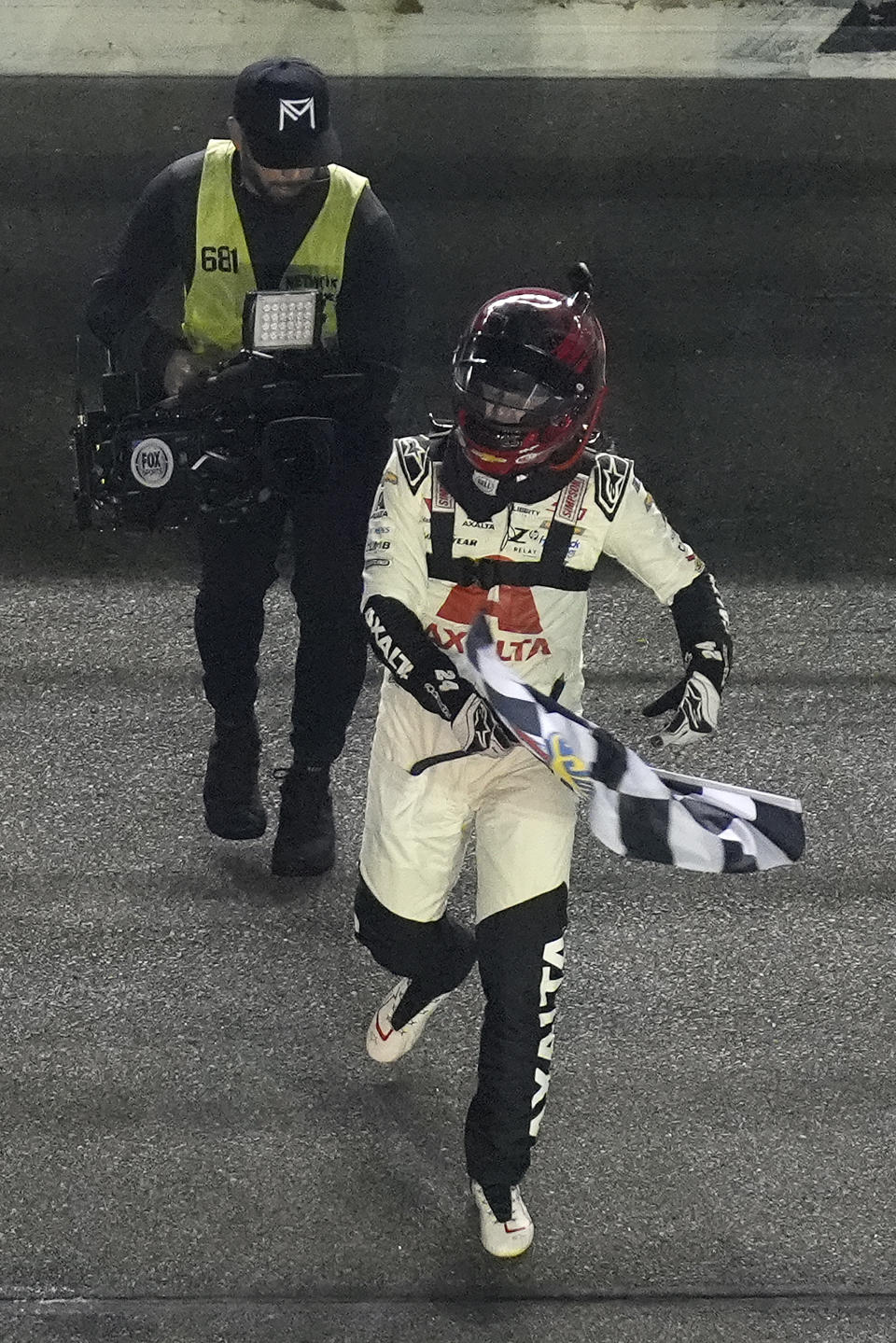 William Byron celebrates after winning the NASCAR Daytona 500 auto race Monday, Feb. 19, 2024, at Daytona International Speedway in Daytona Beach, Fla. (AP Photo/Chris O'Meara)