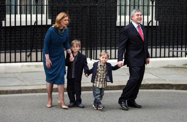 Sarah and Gordon Brown leaving 10 Downing Street with their sons in 2010