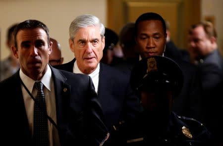 Special Counsel Robert Mueller departs after briefing members of the U.S. Senate on his investigation into potential collusion between Russia and the Trump campaign on Capitol Hill in Washington, U.S., June 21, 2017. REUTERS/Joshua Roberts