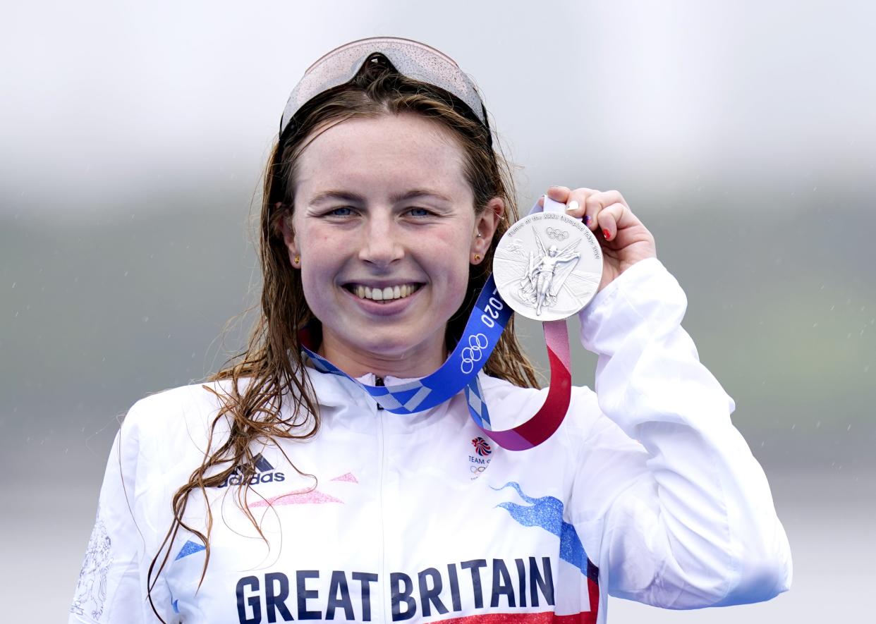 Great Britain’s Georgia Taylor-Brown holds up her silver medal (Danny Lawson/PA) (PA Wire)