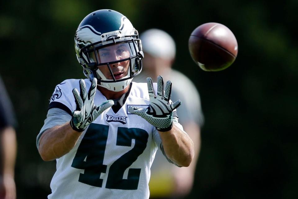 Chris Maragos Philadelphia Eagles free safety Chris Maragos catches a pass at the NFL football team's practice facility, in Philadelphia Eagles Football