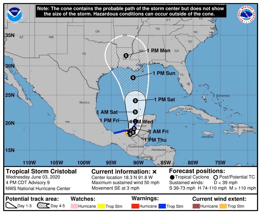 tropical storm cristobal cone june 3