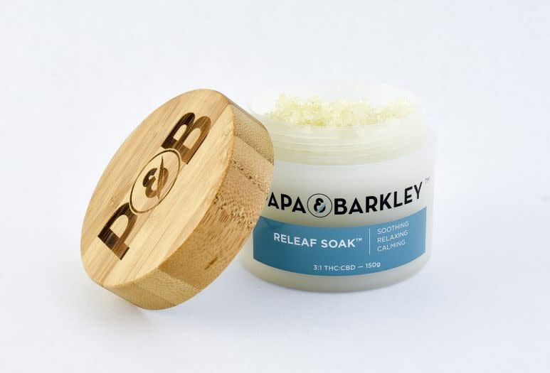 Papa &amp; Barkley's Releaf soak contains both CBD and THC and is said to provide a relaxing effect. <br /><strong><a href="https://papaandbarkley.com/learn/how-to-make-a-cbd-bath-soak/" target="_blank" rel="noopener noreferrer">Papa &amp; Barkley Releaf Soak</a>, price upon request. Available only in California.</strong>