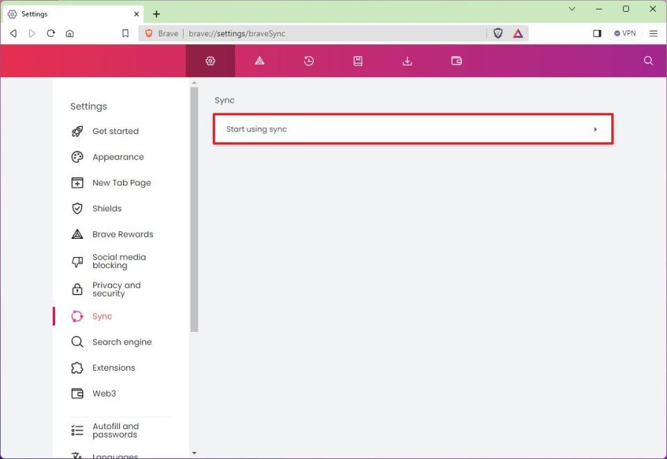 Brave sync settings