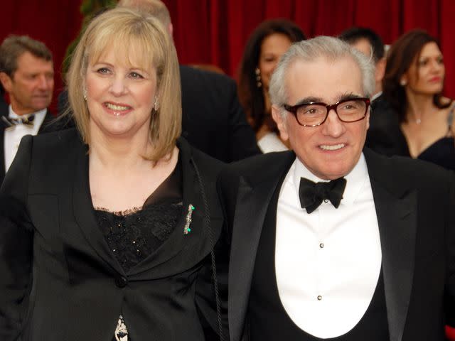 <p>Kevin Mazur/WireImage</p> Martin Scorsese and Helen Morris at a red carpet event.