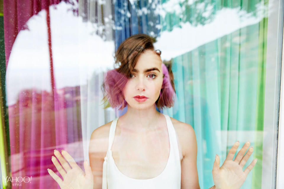 Lily Collins in Adam Lippes