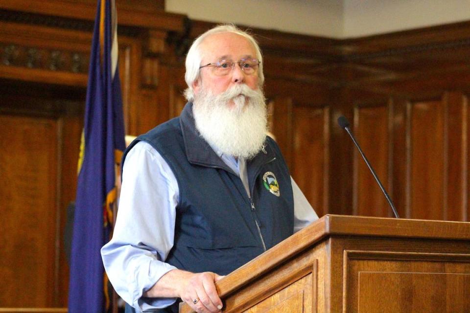 Latah County Prosecuting Attorney Bill Thompson speaks at a press conference in Moscow, Idaho, on Dec. 30, 2022, aboout the investigation into November’s stabbing deaths of four University of Idaho students.