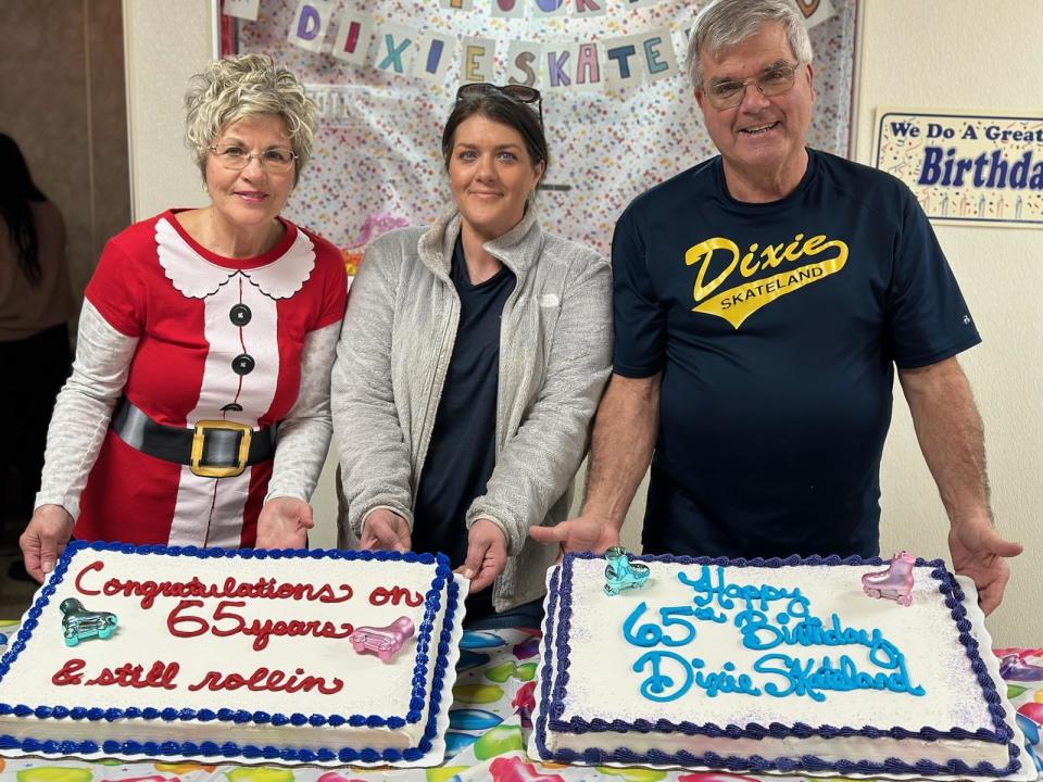 Kathy, left, Sarah and Tim Berns recently celebrated 65 years in business at Dixie Skateland. Located at 5179 N. Dixie Hwy. in Newport, the business was started by Tim’s father, Chester “C.L.” Berns and his mother, Gladys, in December 1958.