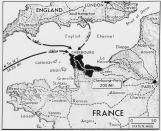 Allied possession of the French port of Cherbourg and control of the Cherbourg peninsula would make available the first site on the Western European coast. Heavy supplies could be landed directly from ships sailing from Britain as well as from North America. The black area on the map is Allied-held territory. (Photo: AP)