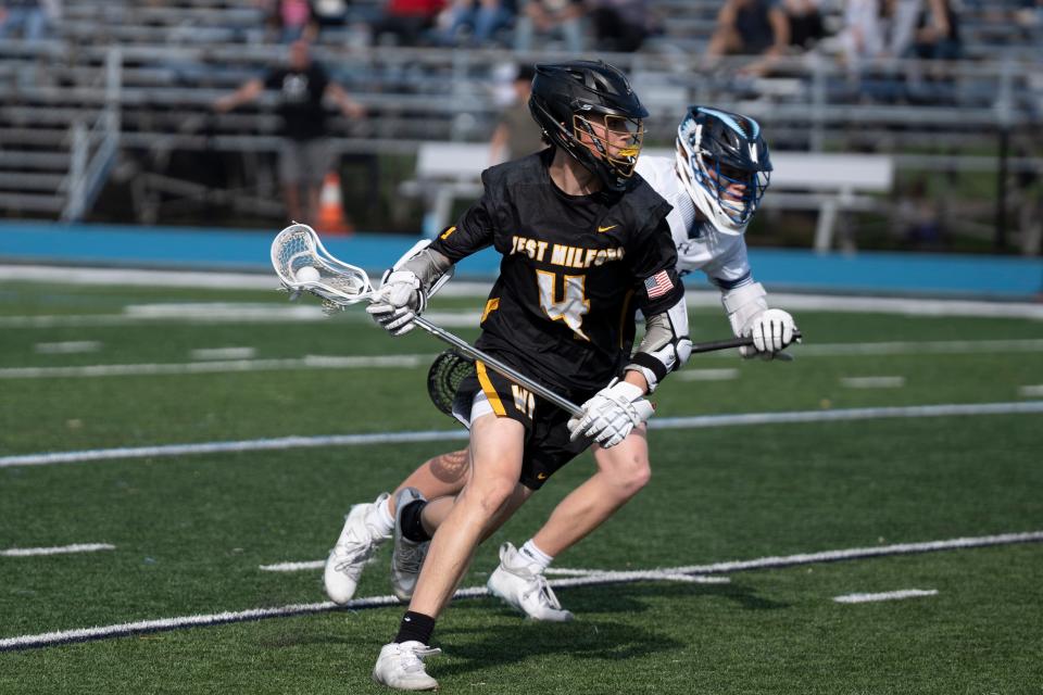 West Milford at Wayne Valley in the Passaic County boys lacrosse final on Saturday, May 6, 2023. WM #4 Jake Kelshaw.