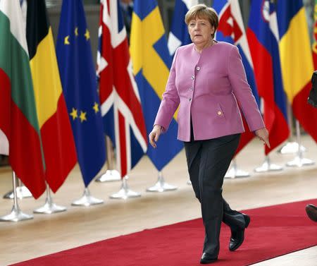 German Chancellor Angela Merkel arrives at the EU summit in Brussels, Belgium, March 9, 2017. REUTERS/Francois Lenoir