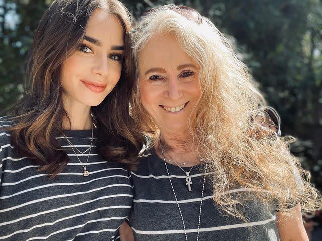 <p>Lily Collins Instagram</p> Lily Collins takes a selfie with her mom Jill Tavelman outdoors