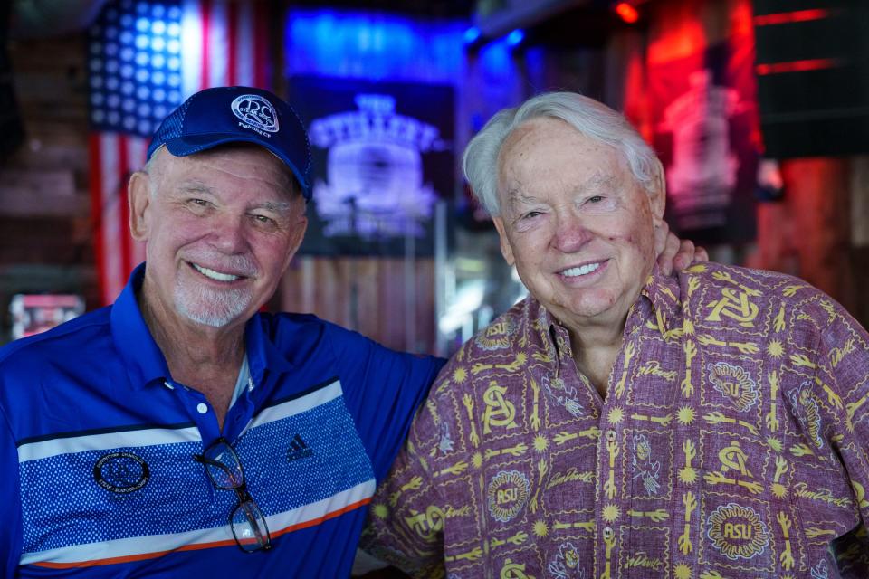 Nap Lawrence (left) and longtime friend, Eddie Sandidge (a.k.a. "Fast Eddie,") pose for a photo at The Stillery on Aug. 7, 2023, in Chandler.