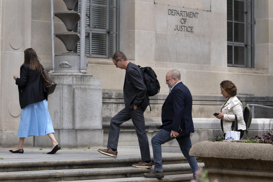 Families of Americans being held hostage in Gaza by Hamas walk into the Justice Department for a meeting with Attorney General Merrick Garland, Wednesday, June 5, 2024, in Washington. (AP Photo/Jacquelyn Martin)