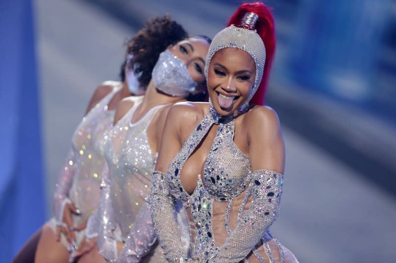 Saweetie performs at the MTV Europe Music Awards in 2021. File Photo by Sven Hoogerhuis/UPI