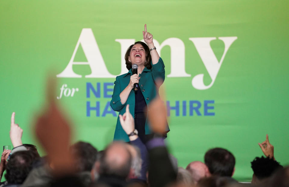 Democratic U.S. presidential candidate Amy Klobuchar gestures during a campaign event at the town hall in Exeter, NH, U.S., February 10, 2020. (Kevin Lamarque/Reuters)