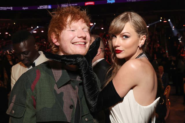<p>Kevin Mazur/Getty</p> Ed Sheeran and Taylor Swift