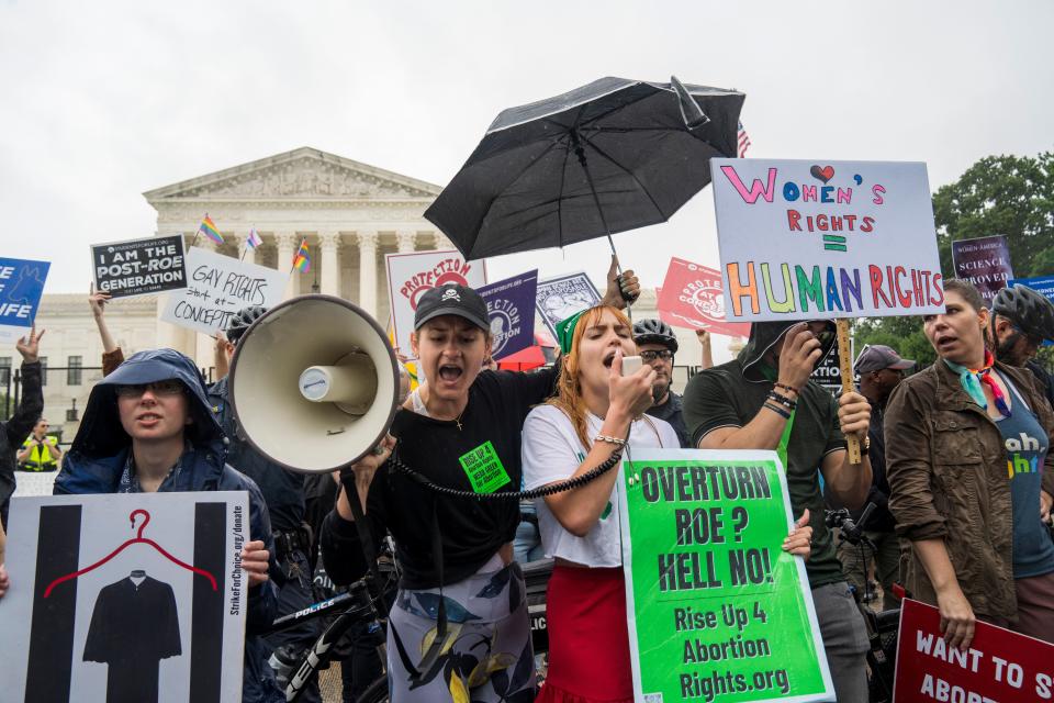 Protestors rallied in front of the U.S. Supreme Court on June 23, ahead of the Dobbs v. Jackson Women's Health Organization opinion, which was released Friday morning.