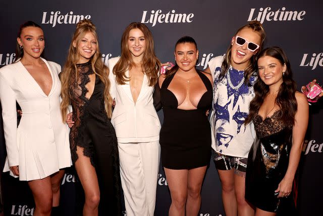 <p>Jamie McCarthy/Getty </p> From left: Kendall Vertes, Paige Hyland, Chloé Lukasiak, Kalani Hilliker, JoJo Siwa and Brooke Hyland attend the 'Dance Moms: The Reunion' premiere in New York City on April 25, 2024