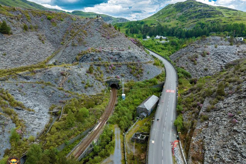 Entrance to the southern end of the Ffestiniog Tunnel, across the A470 from Zip World Llechwedd
