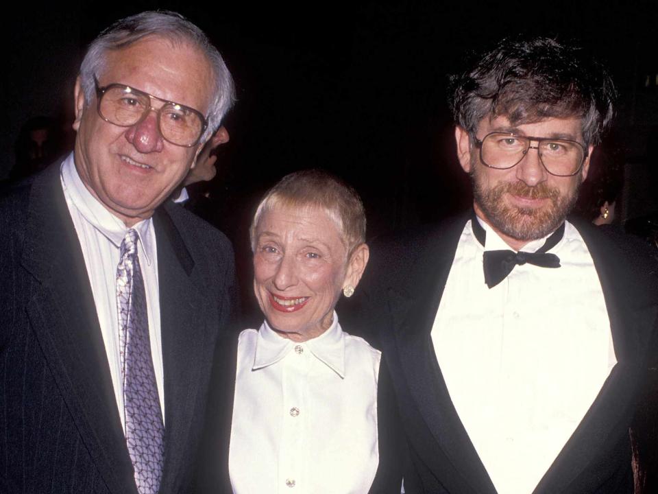 <p>Ron Galella, Ltd./Ron Galella Collection/Getty</p> Steven Spielberg and parents Arnold Spielberg and Leah Adler attend the American Jewish Committee