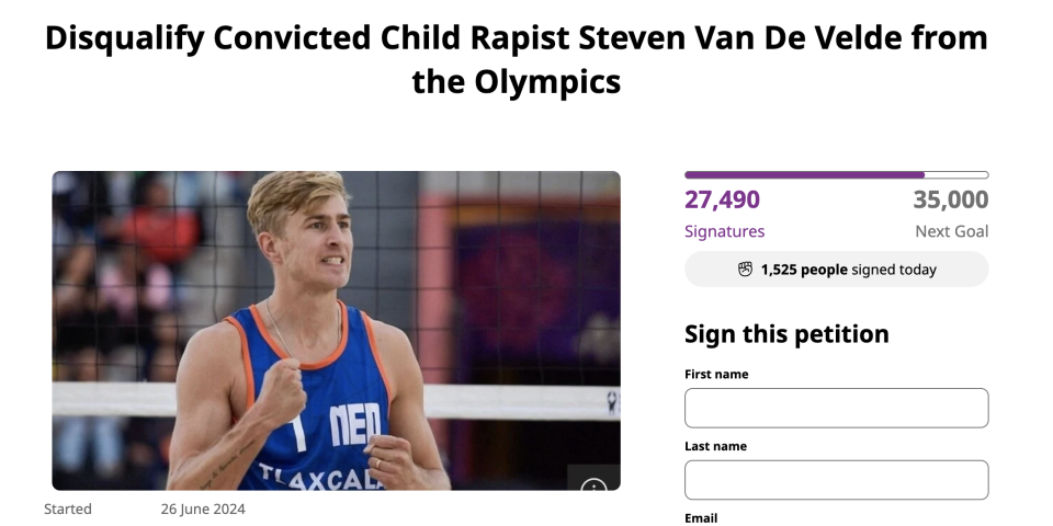 A woman created a petition to ask the Olympics to disqualify Van De Velde. (Change.org)
