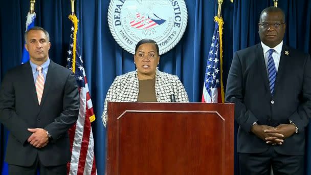 PHOTO: Massachusetts U.S. Attorney Rachael Rollins gives a press briefing on Sept. 15, 2022. (WCVB)