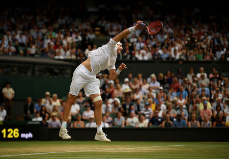 Tennis - Wimbledon - All England Lawn Tennis and Croquet Club, London, Britain - July 13, 2018 John Isner of the U.S. in action during his semi final match against South Africa's Kevin Anderson REUTERS/Tony O'Brien
