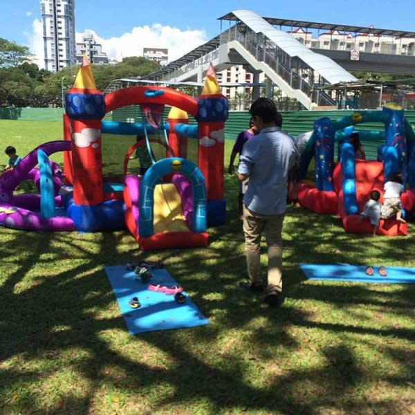 Cafe Melba-bouncy castle on the lawn