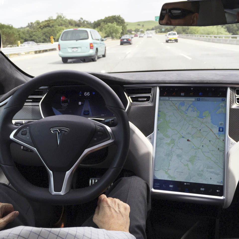 FILE PHOTO --  The interior of a Tesla Model S is shown in autopilot mode in San Francisco, California, U.S., April 7, 2016.   REUTERS/Alexandria Sage/File Photo