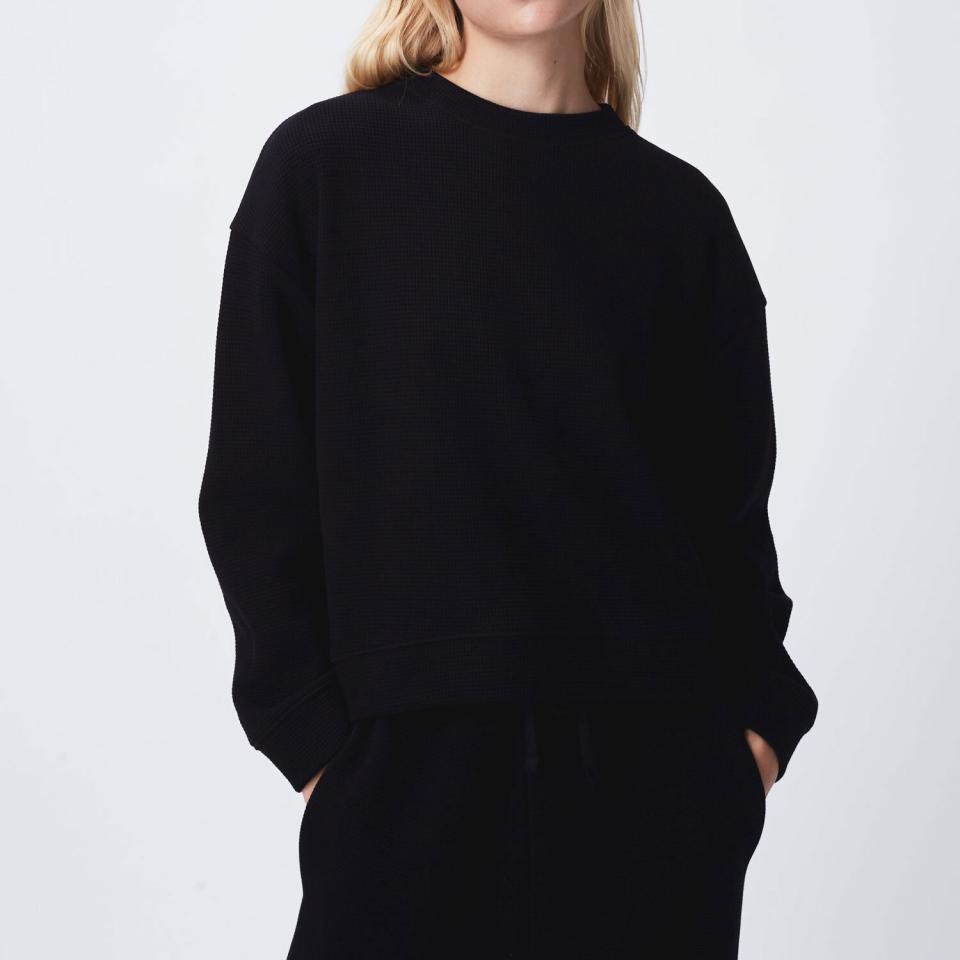 Waffle Cropped Sweatshirt - Black