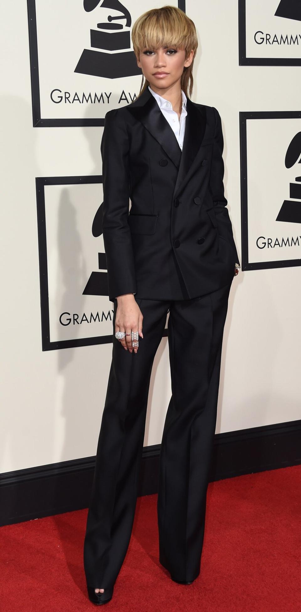 Zendaya arrives on the red carpet for the 58th Annual Grammy music Awards in Los Angeles February 15, 2016