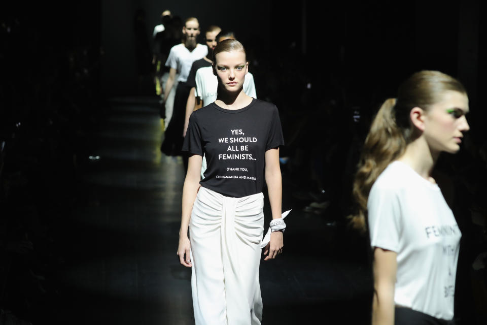 A model walks the runway for the Prabal Gurung collection during New York Fashion Week: The Shows at Gallery 1, Skylight Clarkson Square, Feb. 12, 2017, in New York City.