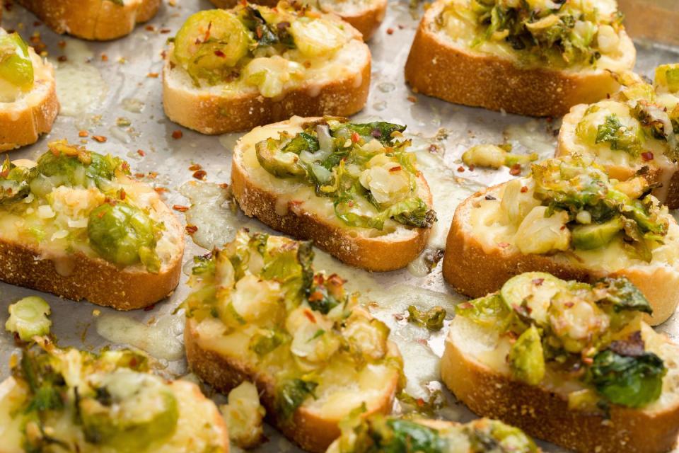 Cheesy Brussels Sprouts Mini Toasts