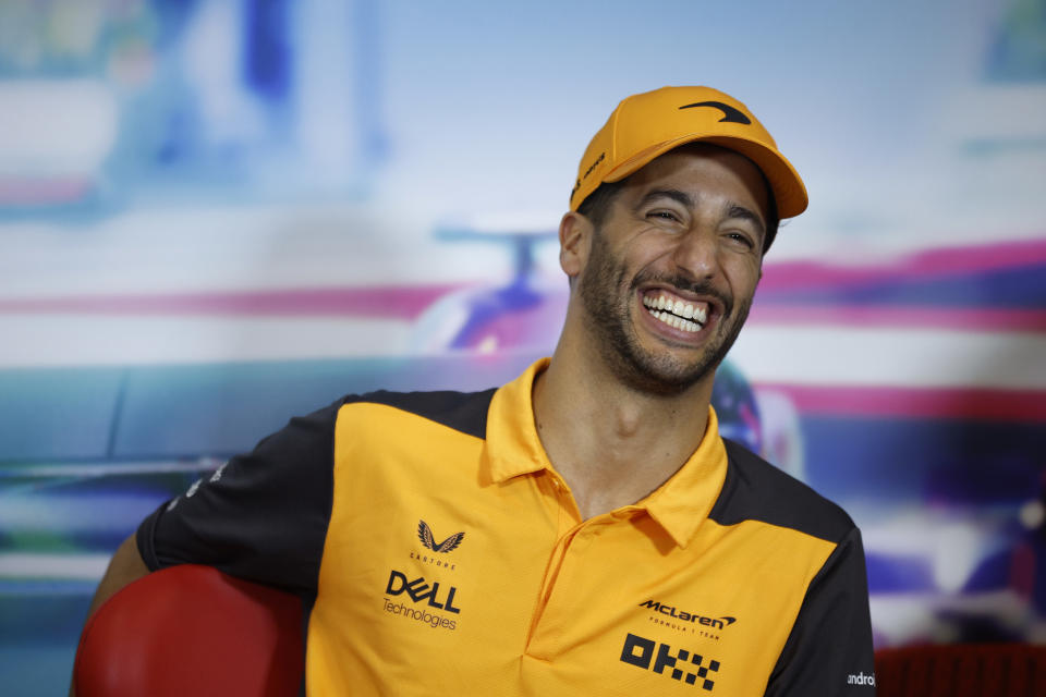 Seen here, McLaren driver Daniel Ricciardo speaks to the media before the Mexican Grand Prix. 