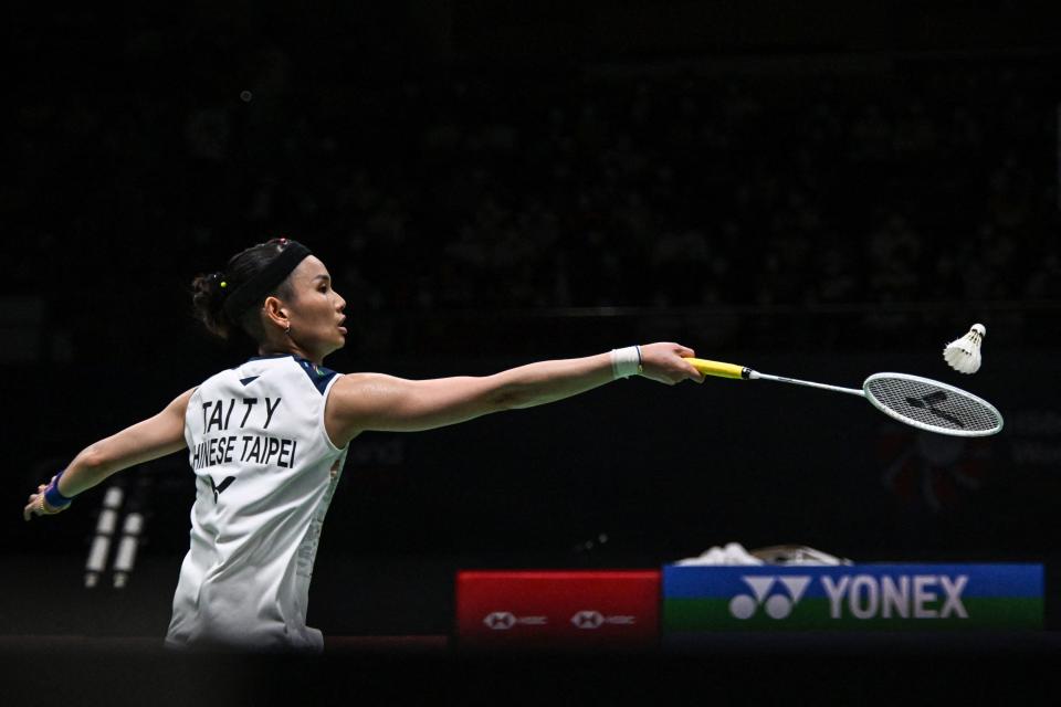 Taiwan's Tai Tzu-ying hits a return against China's Chen Yufei during their women's singles final match at the 2022 Thailand Open badminton tournament in Bangkok on May 22, 2022. (Photo by Lillian SUWANRUMPHA / AFP) (Photo by LILLIAN SUWANRUMPHA/AFP via Getty Images)