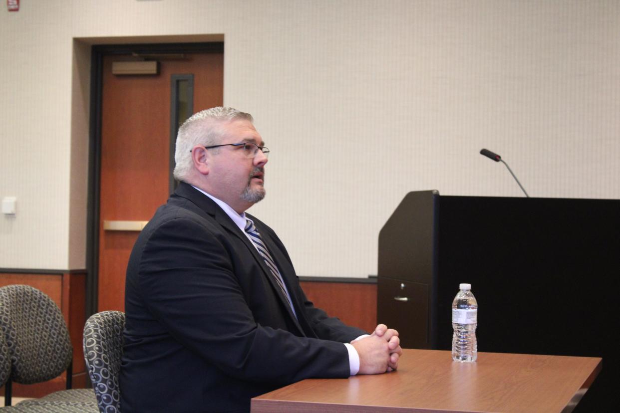 Interim Charlevoix Police Chief Robert Scholey interviews for the permanent chief job with the Charlevoix City Council on Jan. 18. He was one of two finalists selected for a second interview to take place on Wednesday, Jan. 25.