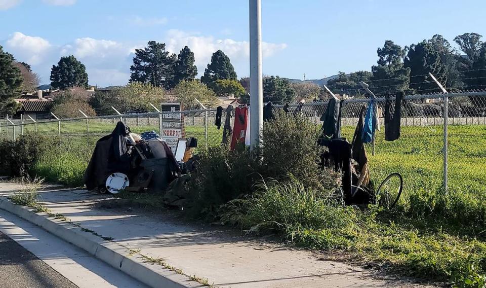 Some of the homeless belongings seen along Los Osos Valley Road. In San Luis Obispo County, the homeless population scrambled to take cover from deadly flooding that made many previously safe areas to camp, sleep or take shelter uninhabitable.